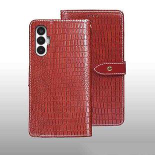 For Tecno Pova 3 idewei Crocodile Texture Leather Phone Case(Red)