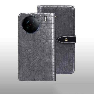 For vivo X90 idewei Crocodile Texture Leather Phone Case(Grey)