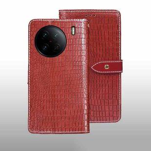 For vivo X90 Pro idewei Crocodile Texture Leather Phone Case(Red)