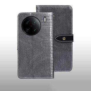 For vivo X90 Pro+ idewei Crocodile Texture Leather Phone Case(Grey)