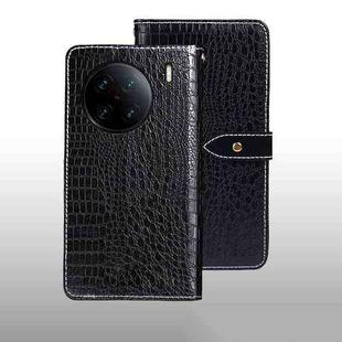 For vivo X90 Pro+ idewei Crocodile Texture Leather Phone Case(Black)
