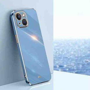 For iPhone 14 XINLI Straight 6D Plating Gold Edge TPU Shockproof Case(Celestial Blue)