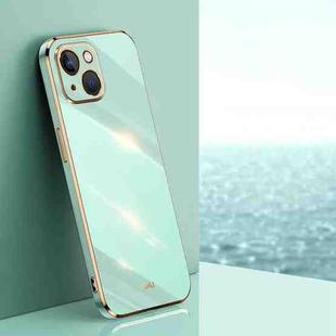 For iPhone 14 XINLI Straight 6D Plating Gold Edge TPU Shockproof Case(Mint Green)