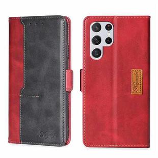 For Samsung Galaxy S23 Ultra 5G Contrast Color Side Buckle Leather Phone Case(Red+Black)