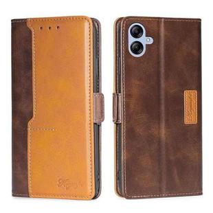 For Samsung Galaxy A04E Contrast Color Side Buckle Leather Phone Case(Dark Brown+Gold)