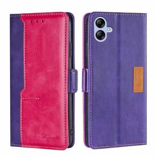 For Samsung Galaxy A04E Contrast Color Side Buckle Leather Phone Case(Purple+Rose Red)