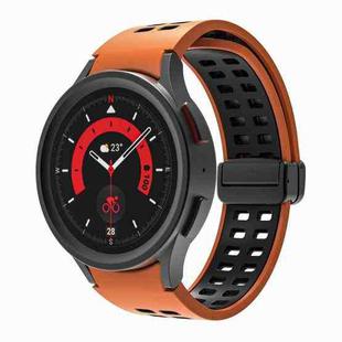 For Samsung Galaxy Watch5 Pro Double-row Hole Folding Buckle Silicone Watch Band(Orange Black)