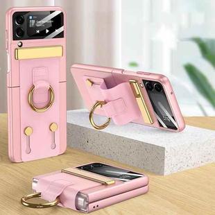For Samsung Galaxy Z Flip3 5G GKK Ultrathin Shockproof Phone Case with Ring Holder / Wrist Strap(Pink)