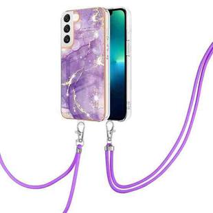 For Samsung Galaxy S23 5G Electroplating Marble Dual-side IMD TPU Phone Case with Lanyard(Purple 002)