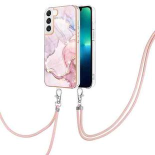 For Samsung Galaxy S23 5G Electroplating Marble Dual-side IMD TPU Phone Case with Lanyard(Rose Gold 005)