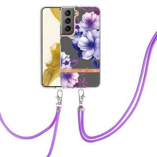 For Samsung Galaxy S23 5G Flowers and Plants Series IMD TPU Phone Case with Lanyard(Purple Begonia)