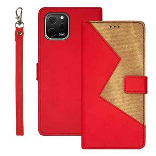 For Huawei nova Y61 4G idewei Two-color Splicing Leather Phone Case(Red)