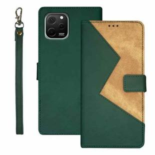 For Huawei nova Y61 4G idewei Two-color Splicing Leather Phone Case(Green)