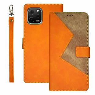 For Huawei nova Y61 4G idewei Two-color Splicing Leather Phone Case(Orange)