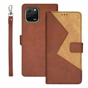 For Huawei nova Y61 4G idewei Two-color Splicing Leather Phone Case(Brown)