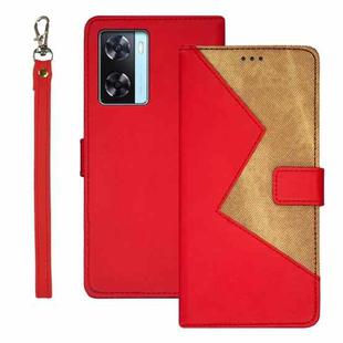 For OPPO A77s idewei Two-color Splicing Leather Phone Case(Red)
