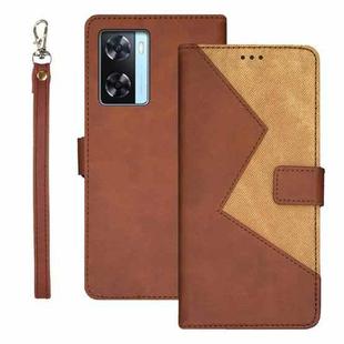 For OPPO A77s idewei Two-color Splicing Leather Phone Case(Brown)