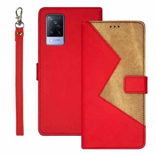 For vivo V21s idewei Two-color Splicing Leather Phone Case(Red)