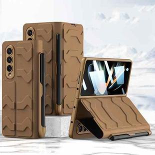 For Samsung Galaxy Z Fold4 GKK Integrated Shockproof Leather Phone Case with Pen Slots(Brown)