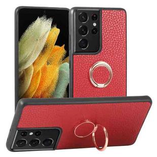 For Samsung Galaxy S21 Ultra 5G Litchi Texture Magnetic Shockproof Protective Phone Case(Red)