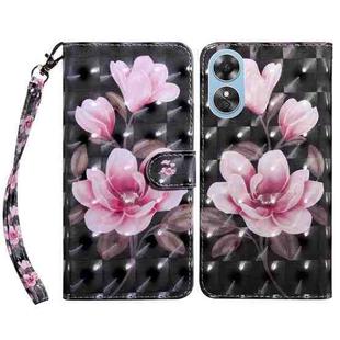 For OPPO A17 3D Painted Leather Phone Case(Pink Flower)