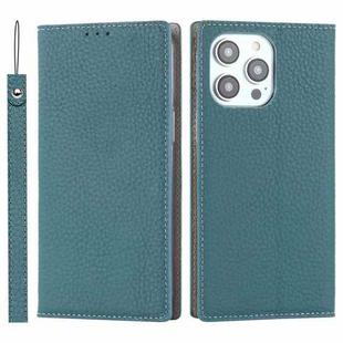 For iPhone 14 Pro Max Litchi Texture Genuine Leather Phone Case(Sky Blue)