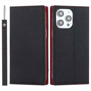 For iPhone 14 Pro Litchi Texture Genuine Leather Phone Case(Black)