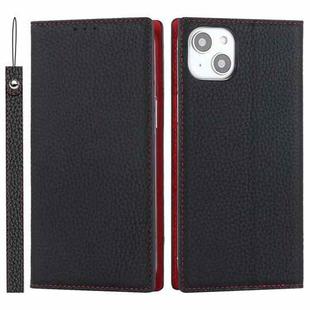 For iPhone 14 Litchi Texture Genuine Leather Phone Case(Black)