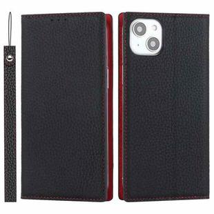 For iPhone 14 Plus Litchi Texture Genuine Leather Phone Case(Black)