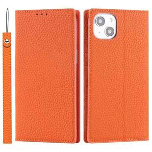 For iPhone 14 Plus Litchi Texture Genuine Leather Phone Case(Orange)