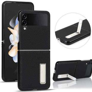 For Samsung Galaxy Z Flip4 5G Litchi Texture Genuine Leather Holder Phone Case(Black)