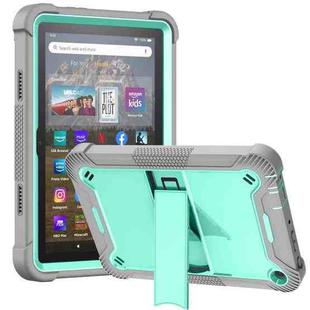 Silicone + PC Holder Shockproof Tablet Case For Amazon Kindle Fire HD 8 2022 / 2020 / HD 8 Plus 2020(Mint Green+Grey)