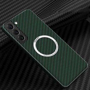 For Samsung Galaxy S23 5G Carbon Fiber Texture MagSafe Magnetic Phone Case(Green)