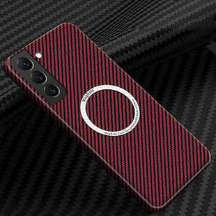 For Samsung Galaxy S23 5G Carbon Fiber Texture MagSafe Magnetic Phone Case(Red)