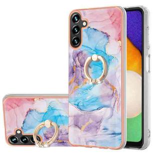 For Samsung Galaxy A14 5G Electroplating IMD TPU Phone Case with Ring(Blue Marble)