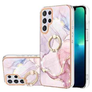 For Samsung Galaxy S23 Ultra 5G Electroplating Marble IMD TPU Phone Case with Ring Holder(Rose Gold 005)