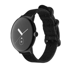 For Google Pixel Watch Woven Nylon Steel Buckle Watch Band(Black+Black)