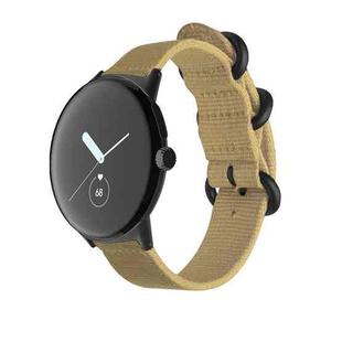 For Google Pixel Watch Woven Nylon Steel Buckle Watch Band(Khaki+Black)