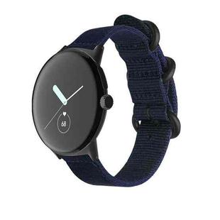 For Google Pixel Watch Woven Nylon Steel Buckle Watch Band(Dark Blue+Black)