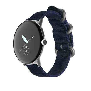 For Google Pixel Watch Woven Nylon Steel Buckle Watch Band(Dark Blue+Silver)