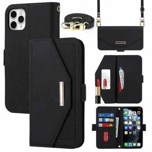 For iPhone 11 Pro Max Cross Texture Lanyard Leather Phone Case(Black)