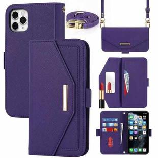 For iPhone 11 Pro Max Cross Texture Lanyard Leather Phone Case(Purple)