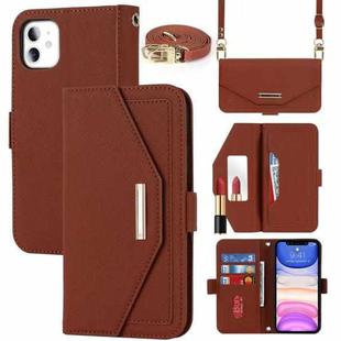 For iPhone 11 Cross Texture Lanyard Leather Phone Case(Brown)