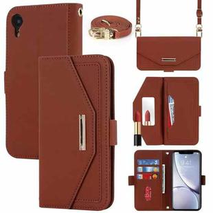 For iPhone XR Cross Texture Lanyard Leather Phone Case(Brown)