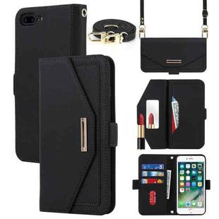 For iPhone 8 Plus / 7 Plus Cross Texture Lanyard Leather Phone Case(Black)