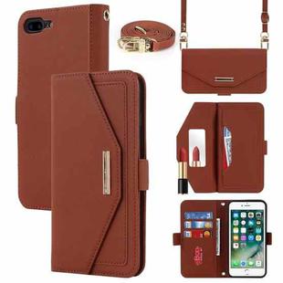 For iPhone 8 Plus / 7 Plus Cross Texture Lanyard Leather Phone Case(Brown)