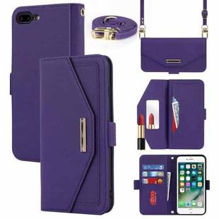 For iPhone 8 Plus / 7 Plus Cross Texture Lanyard Leather Phone Case(Purple)
