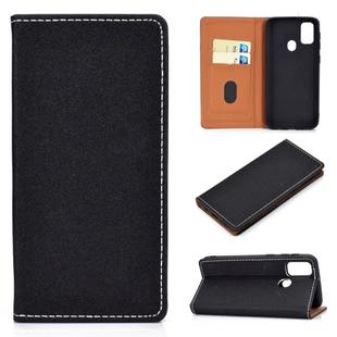 For Galaxy M30s Solid Color Frosted Magnetic Horizontal Flip Leather Case with Card Slots & Holder(Black)