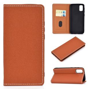 For Galaxy S20 Solid Color Frosted Magnetic Horizontal Flip Leather Case with Card Slots & Holder(Brown)