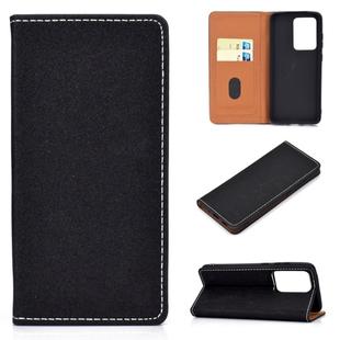For Galaxy S20 Ultra Solid Color Frosted Magnetic Horizontal Flip Leather Case with Card Slots & Holder(Black)